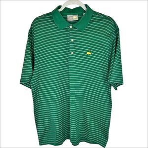 Masters Augusta National Golf Shirt Polo Men Large Green Striped Cotton Vintage